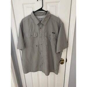 Eddie Bauer Mens XL Fishing Shirt Short Sleeve Button Front Outdoor Vented Tan